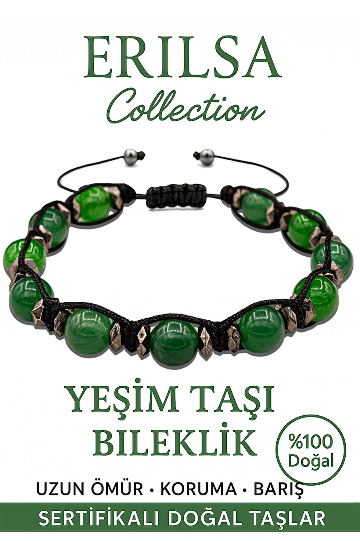 Sertifikalı Terahertz & Fasetli Yeşim Taşı Bileklik – Huzur ve Koruyucu Enerji