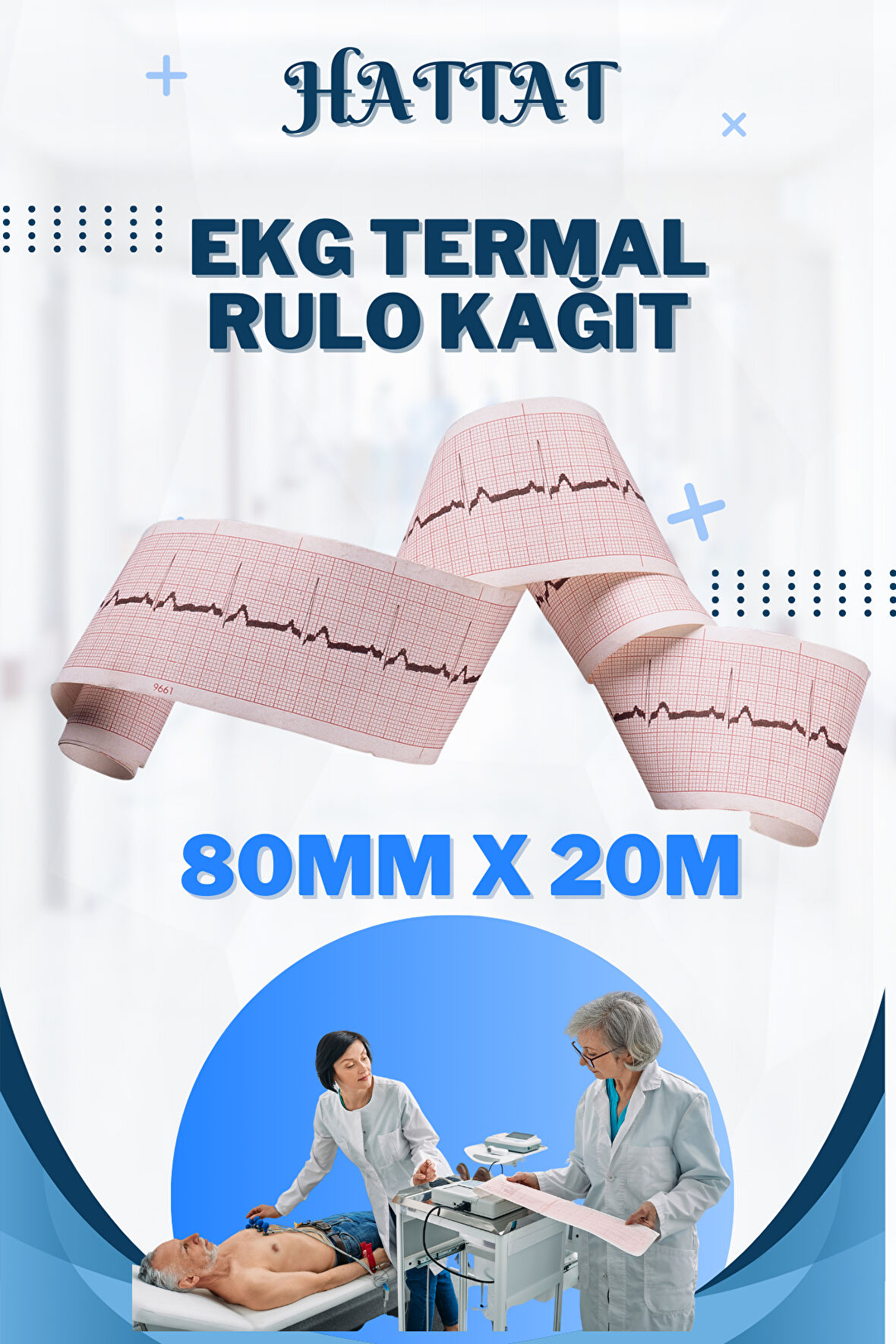 50 Adet Rulo EKG ECG 80mmx20metre Tam Metrajlı Yüksek Kaliteli Hassas Karelajlı Rulo Termal Kağıt