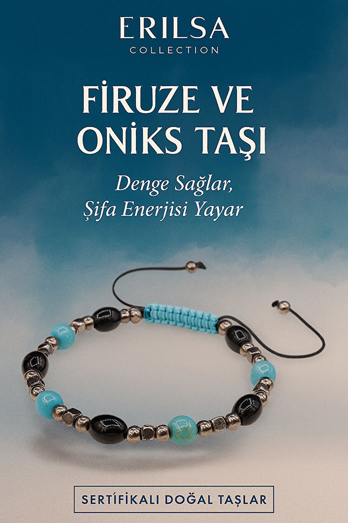Sertifikalı Firuze ve Oniks Taşı Bileklik – Dengeleyici Şifa Enerjisiyle Özel Tasarım