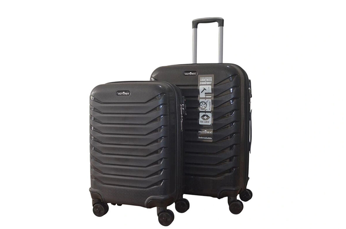 Hotowa Gold PP Valiz 8012 Siyah TSA Kilitli İkili Valiz Seti