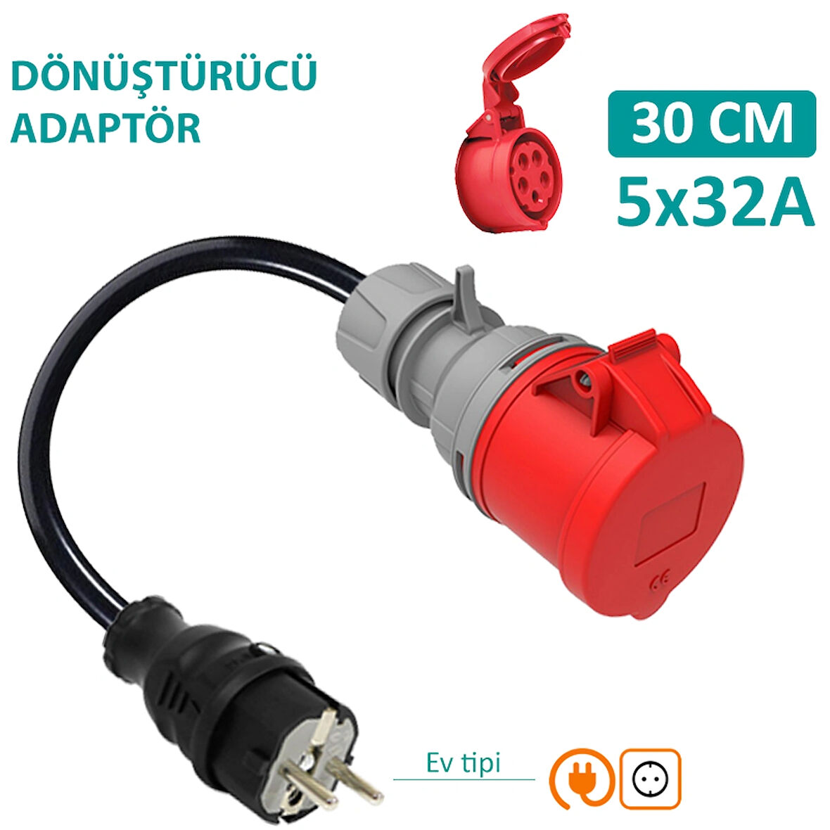 Hgsşarj 5X32A 380V-450V ile Çalışan Cihazınızı, 220V Ev Tipi Prize Bağlar. Elektrikli Araç Şarj Kablosu Dönüştürücü Adaptör