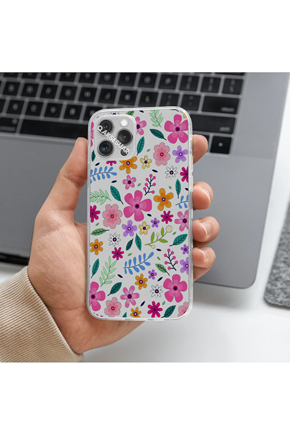 Huawei P30 Lite Uyumlu Çiçek Tasarımlı Premium Şeffaf Telefon Kılıfı