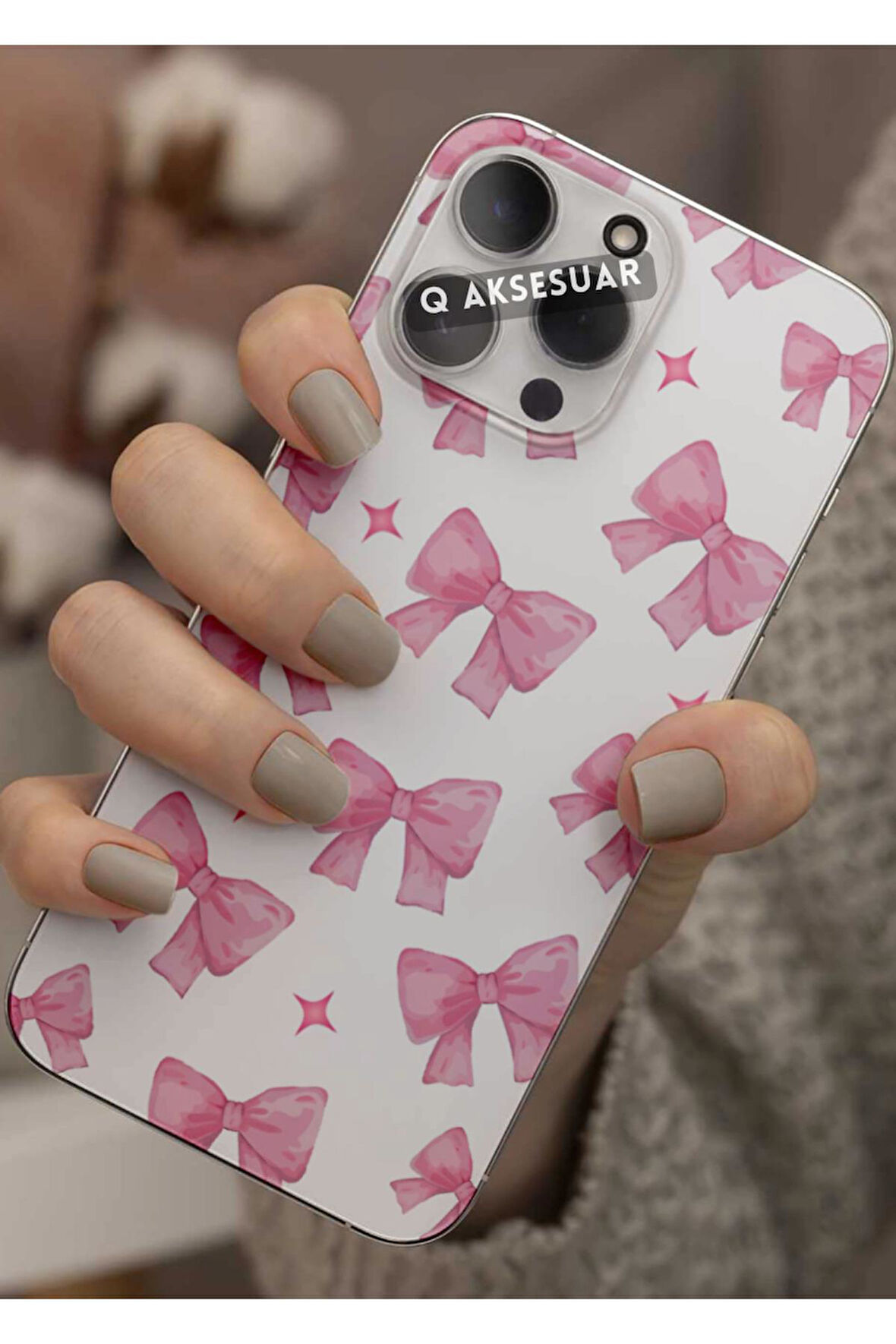 Huawei Y9 Prime 2019 Uyumlu Pembe Kurdele Tasarımlı Şeffaf Telefon Kılıfı Kapak Case