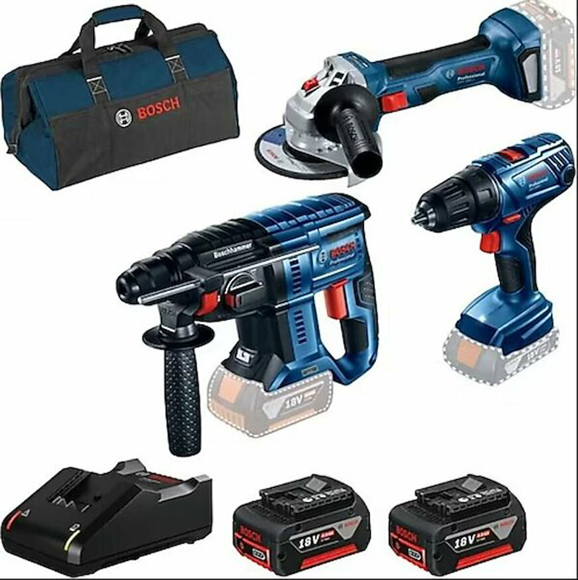 BOSCH 0615990M32 Gsr 18V-50+Gbh 180+Gws 180 2Xgba 18V Üçlü Set 5.0Ah