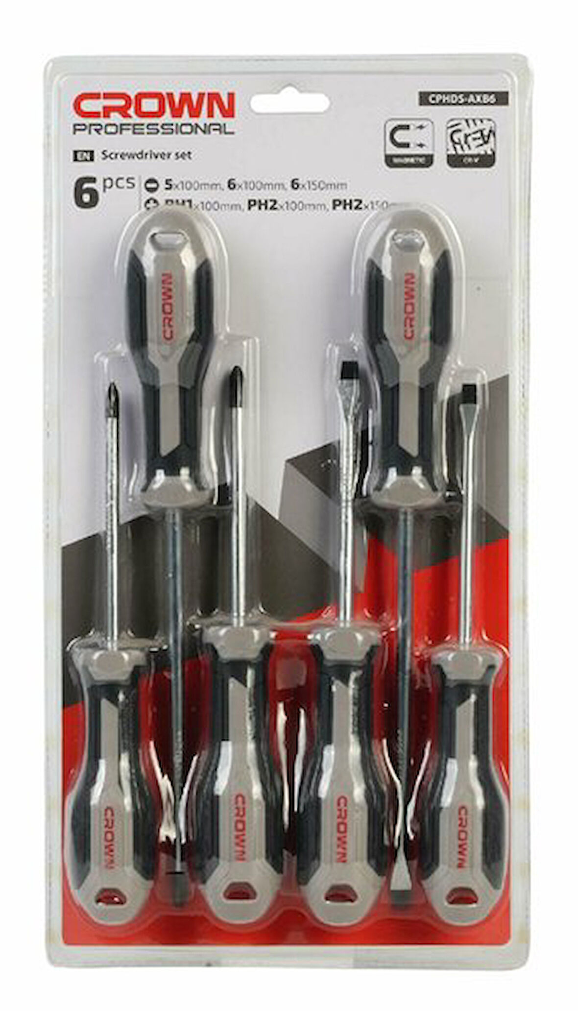 CROWN Profesyonel 6 Parça Tornavida Takımı Cphds-Axb6