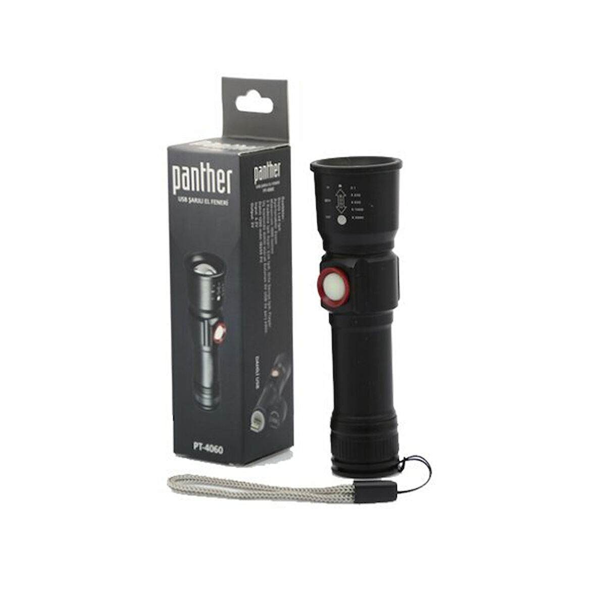 PANTHER PT4060 Pt-4060 Usb Şarjlı Metal Fener