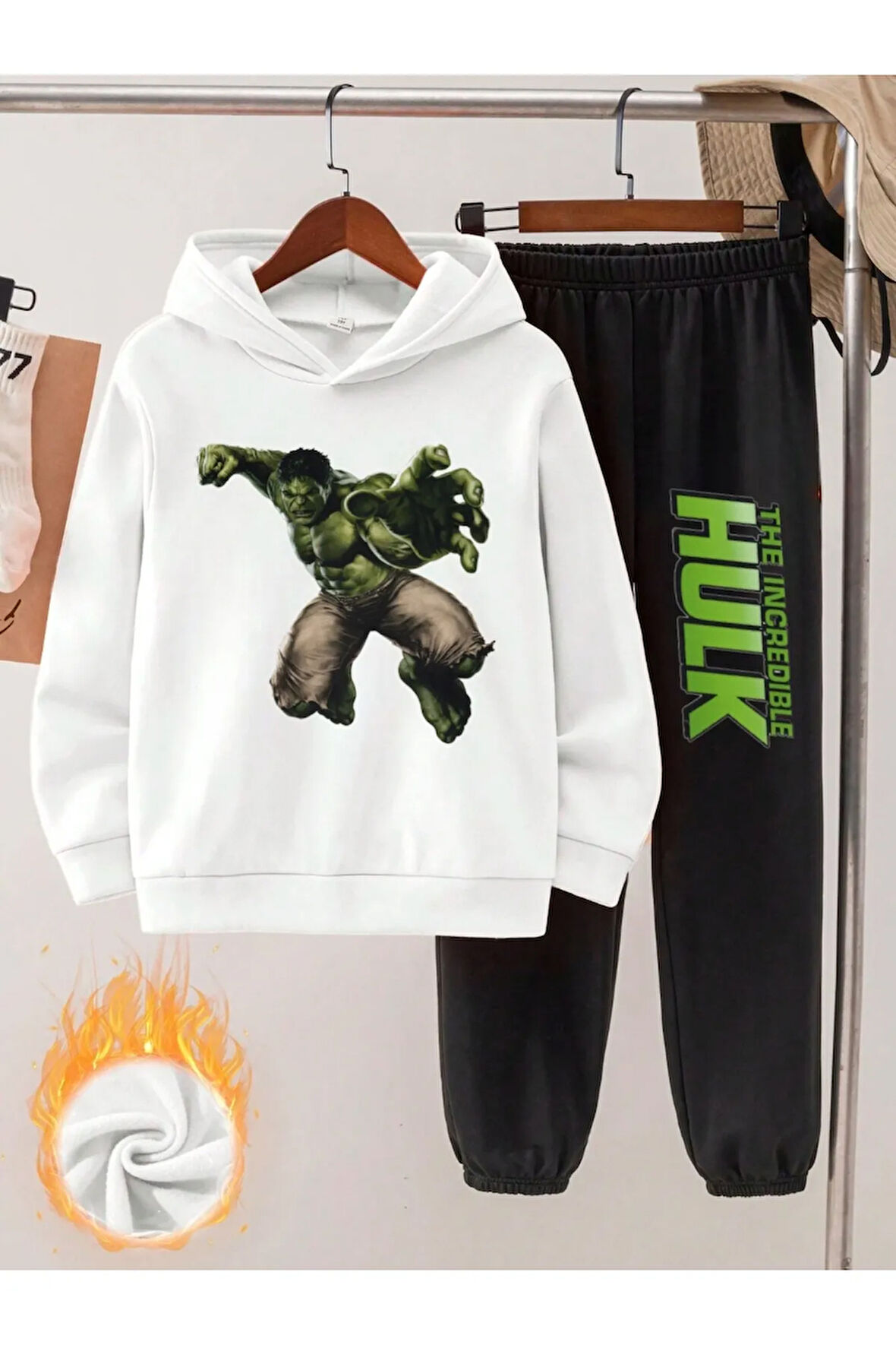 Hulk Baskılı Erkek Çocuk Eşofman Takımı 2 İplik Şardonlu