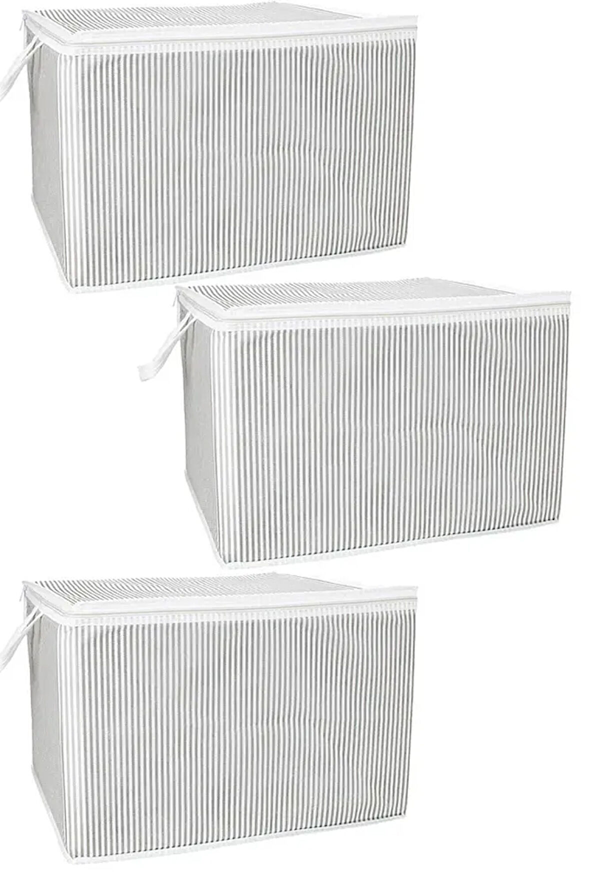 (3 ADET) Alas Gri Çizgili Fermuarlı Mini Boy Hurç Yastık-kazak-kıyafet Düzenleyici 45*40*30 Cm
