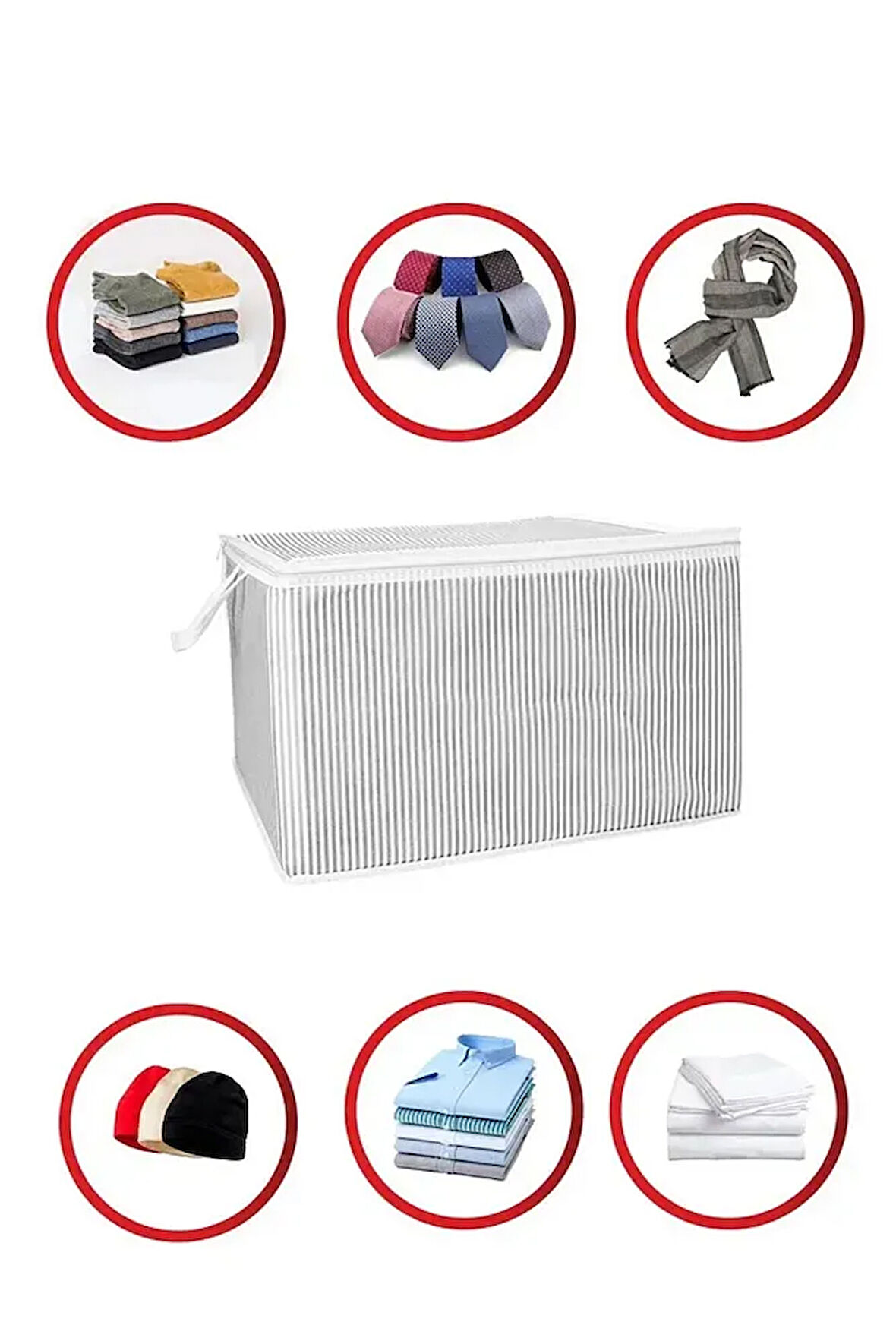 (4 ADET) Alas Gri Çizgili Fermuarlı Mini Boy Hurç Yastık-kazak-kıyafet Düzenleyici 45*40*30 Cm