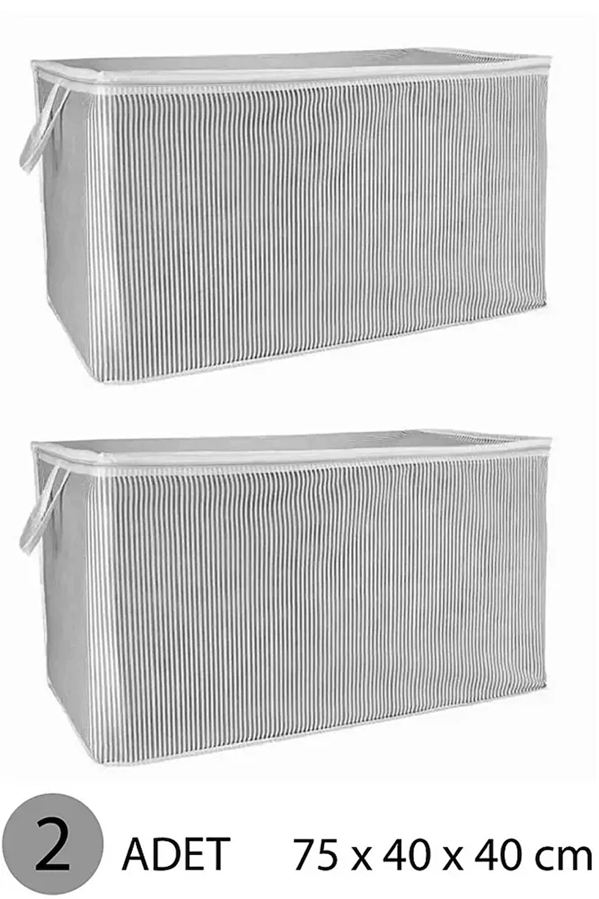 (2 ADET) Alas Gri Çizgili Fermuarlı Maxi Boy Hurç Yastık-yorgan-kıyafet Düzenleyici 75*40*40 Cm