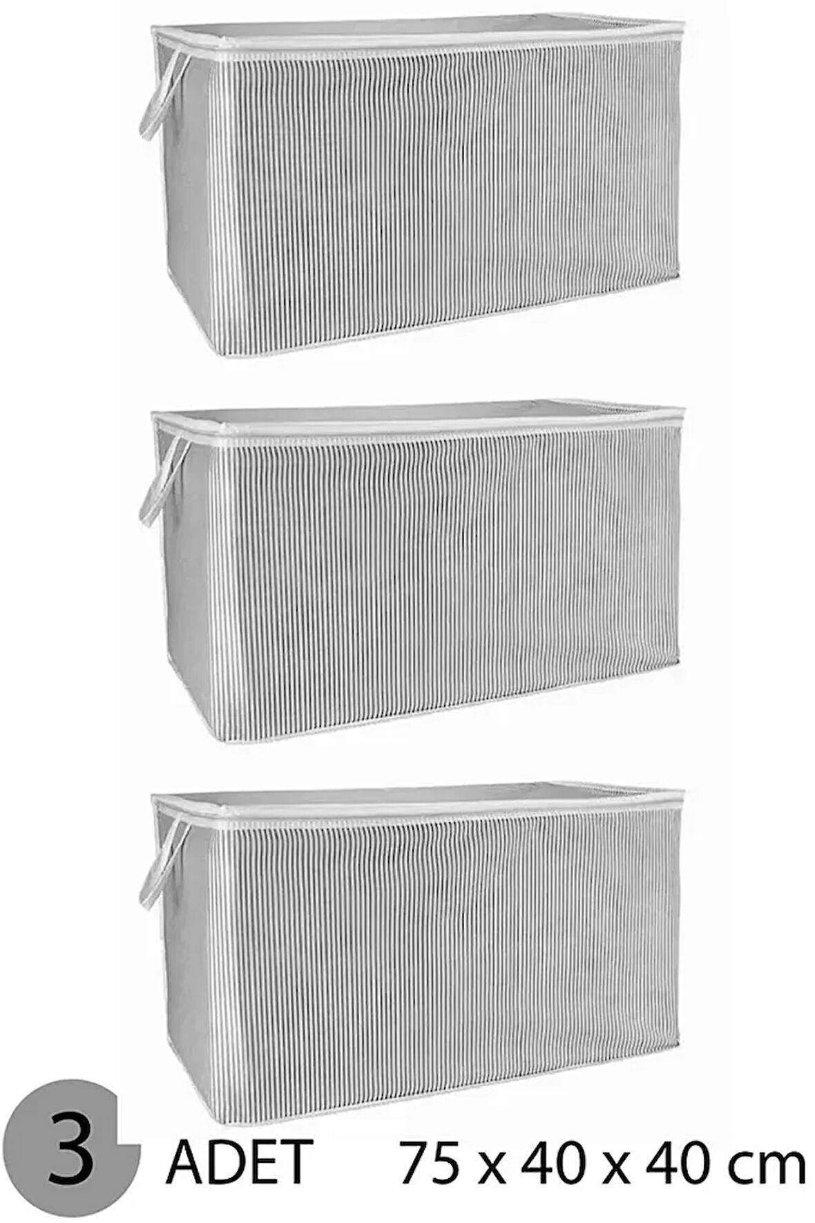 (3 ADET) Alas Gri Çizgili Fermuarlı Maxi Boy Hurç Yastık-yorgan-kıyafet Düzenleyici 75*40*40 Cm