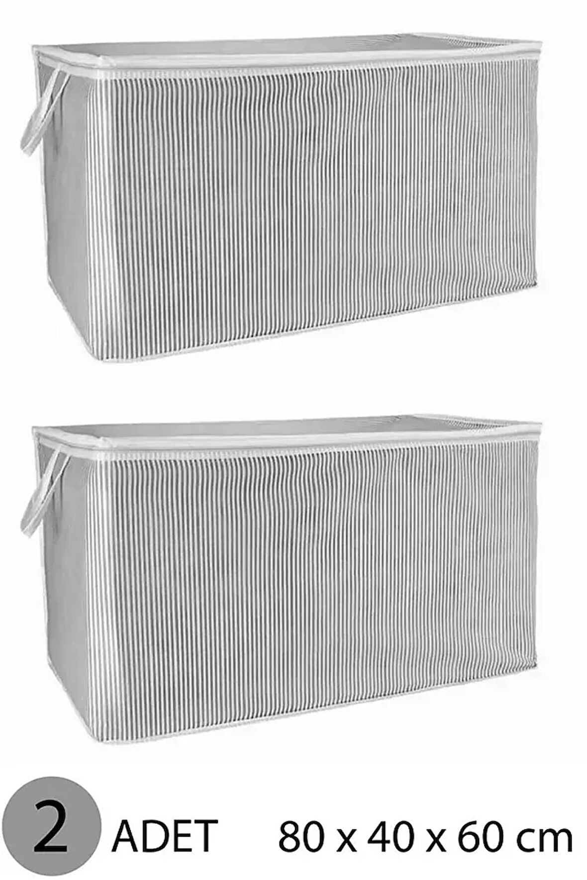 (2 ADET)alas Gri Çizgili Fermuarlı Mega Boy Hurç Yastık-yorgan-kıyafet Düzenleyici 80*40*60 Cm