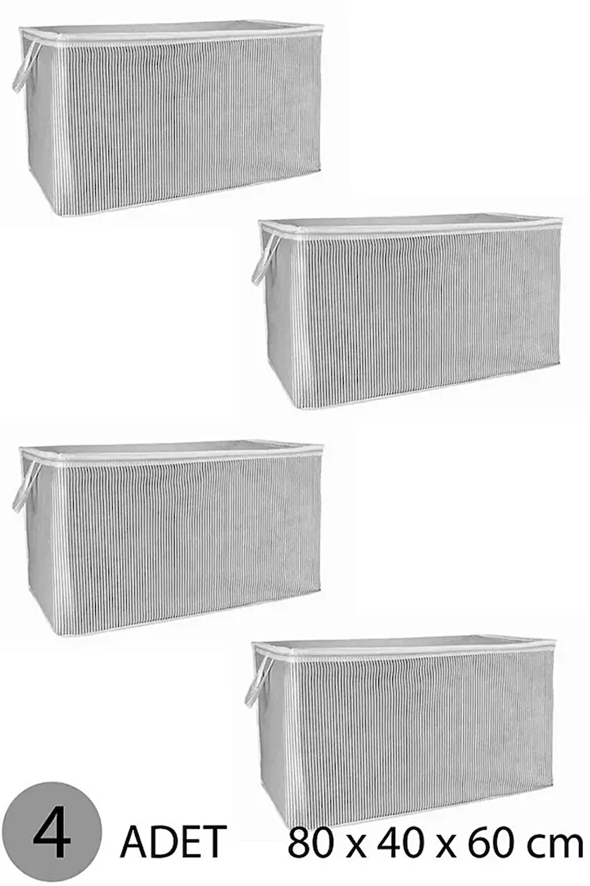 (4 ADET) Alas Gri Çizgili Fermuarlı Mega Boy Hurç Yastık-yorgan-kıyafet Düzenleyici 80*40*60 Cm