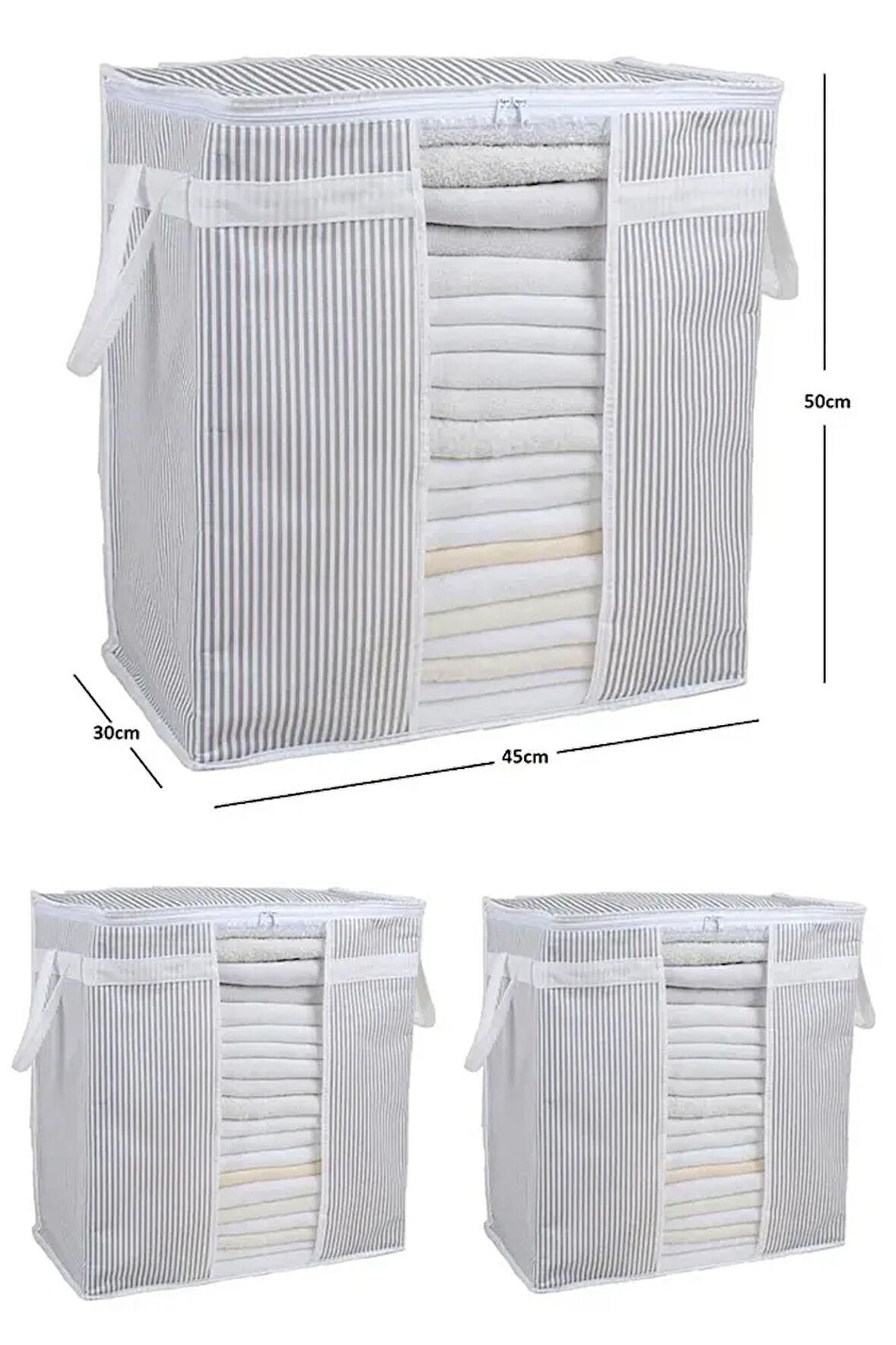 (2 ADET) ALAS Pencereli Saklama Çantası Çizgili Çok Amaçlı 50x45x30 Cm