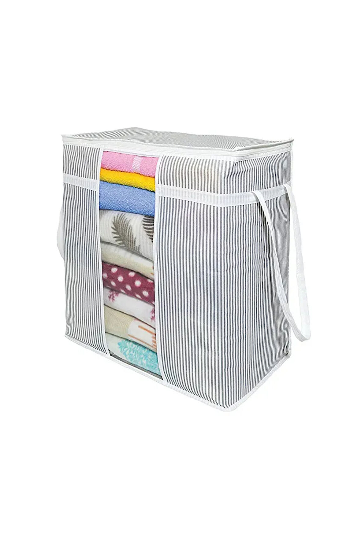 (3 ADET) ALAS Pencereli Saklama Çantası Çizgili Çok Amaçlı 50x45x30 Cm