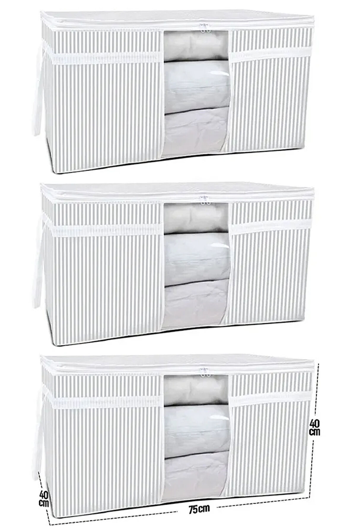 (3 ADET) ALAS Pencereli Yastık Yorgan Hurcu Büyük Boy 75x40x40 Cm