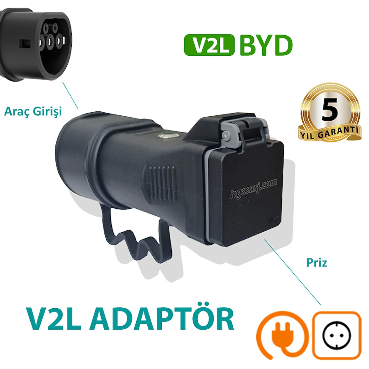 Hgsşarj Byd V2L Adaptör Tekli, Elektrikli Aracınıza 220V Ev Tipi Priz İmkanı, Kampta - Seyahatte