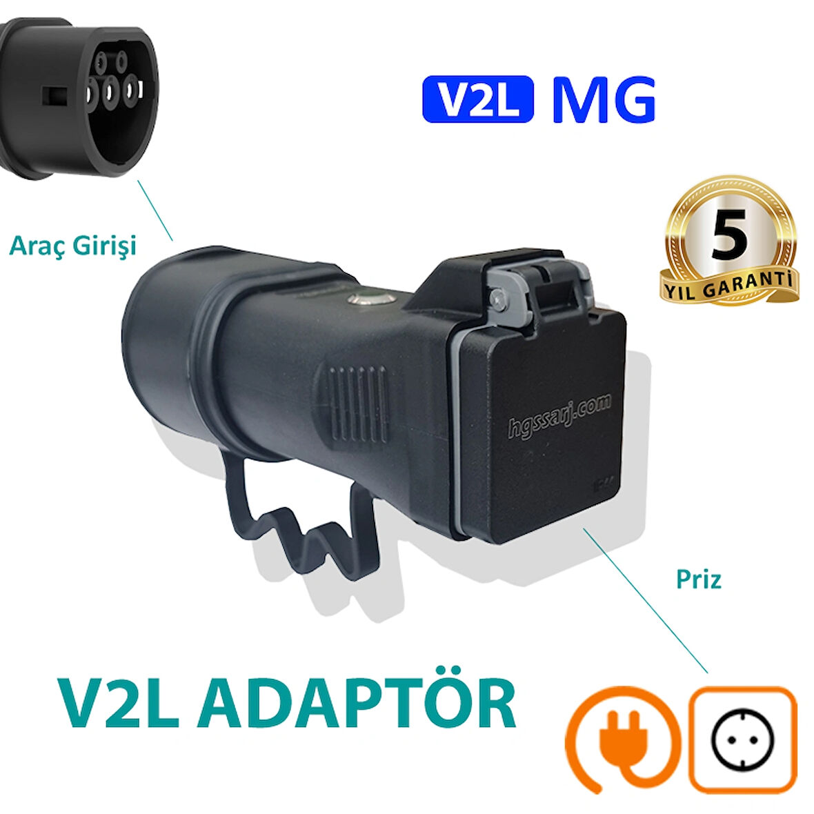 Hgsşarj Mg, V2L Tekli Adaptör, Elektrikli Aracınıza 220V Ev Tipi Priz İmkanı. Kampta - Seyahatte