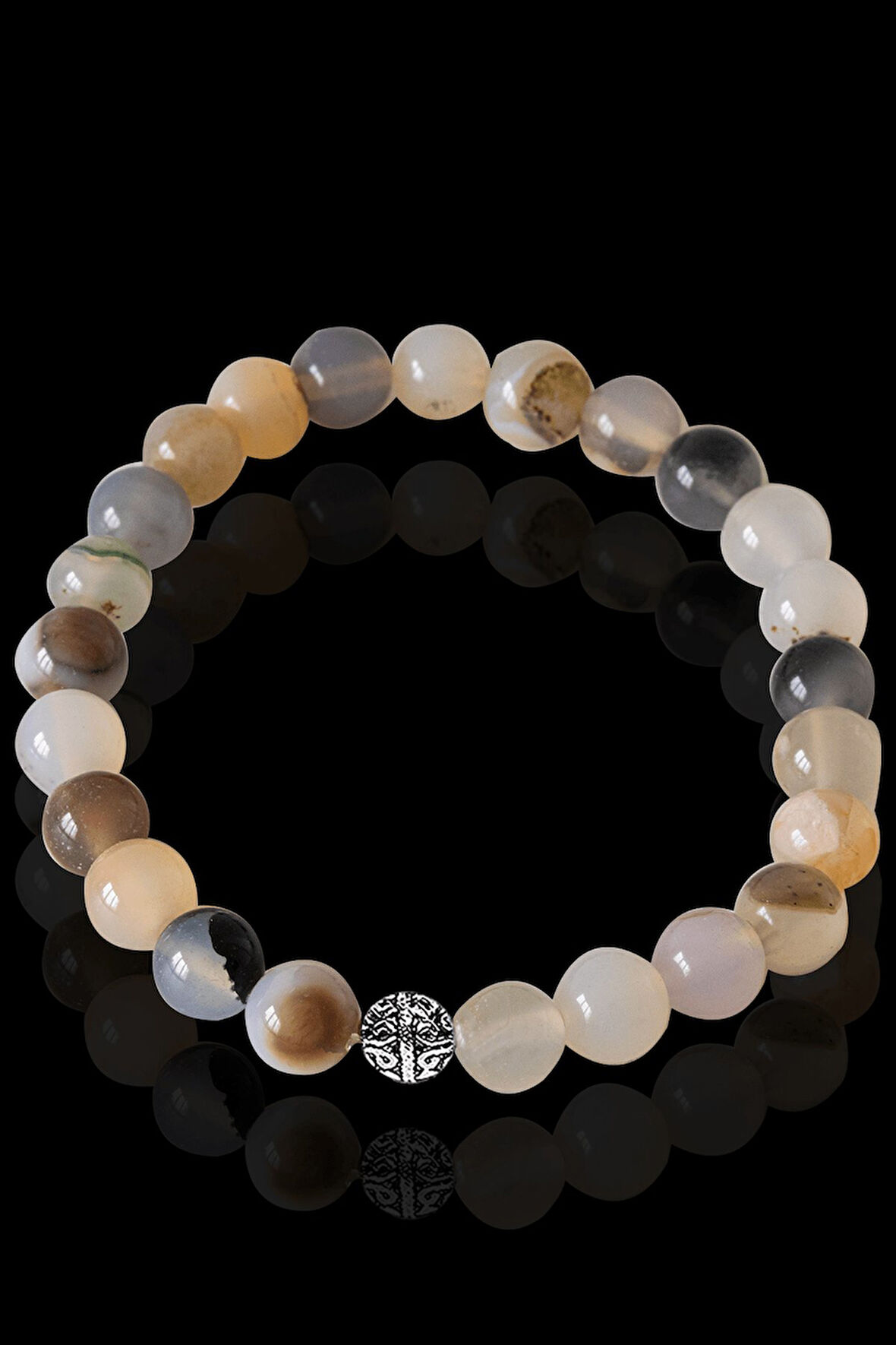 Sertifikalı Beyaz Akik Taşı Bileklik - Gümüş Aparatlı