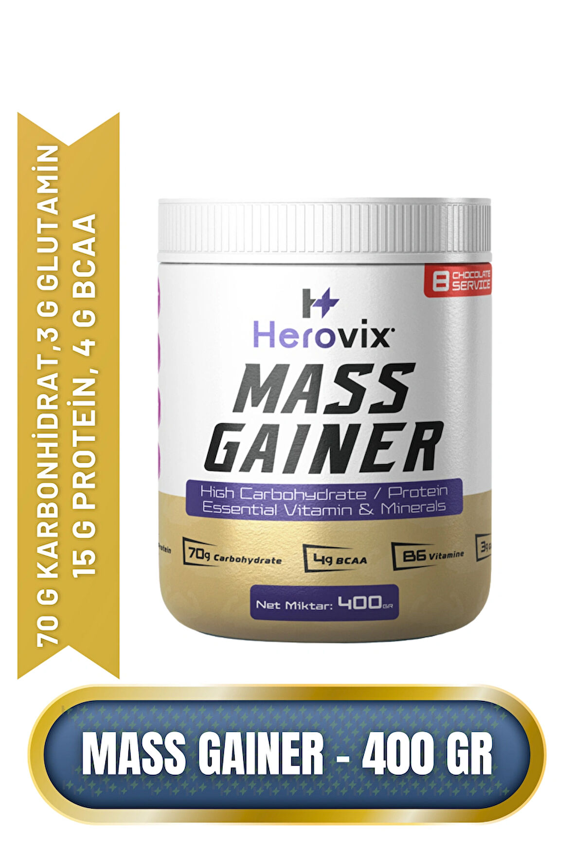 Mass Gainer 400 gr Çikolata Aromalı – Yüksek Karbonhidrat & Protein – BCAA ve B6 Vitaminli