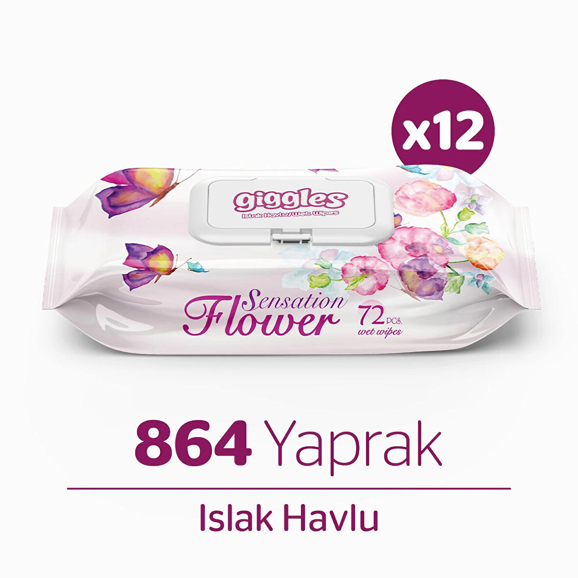 Giggles Sensation Flower Islak Havlu 72'li 12 Paket 864 Mendil