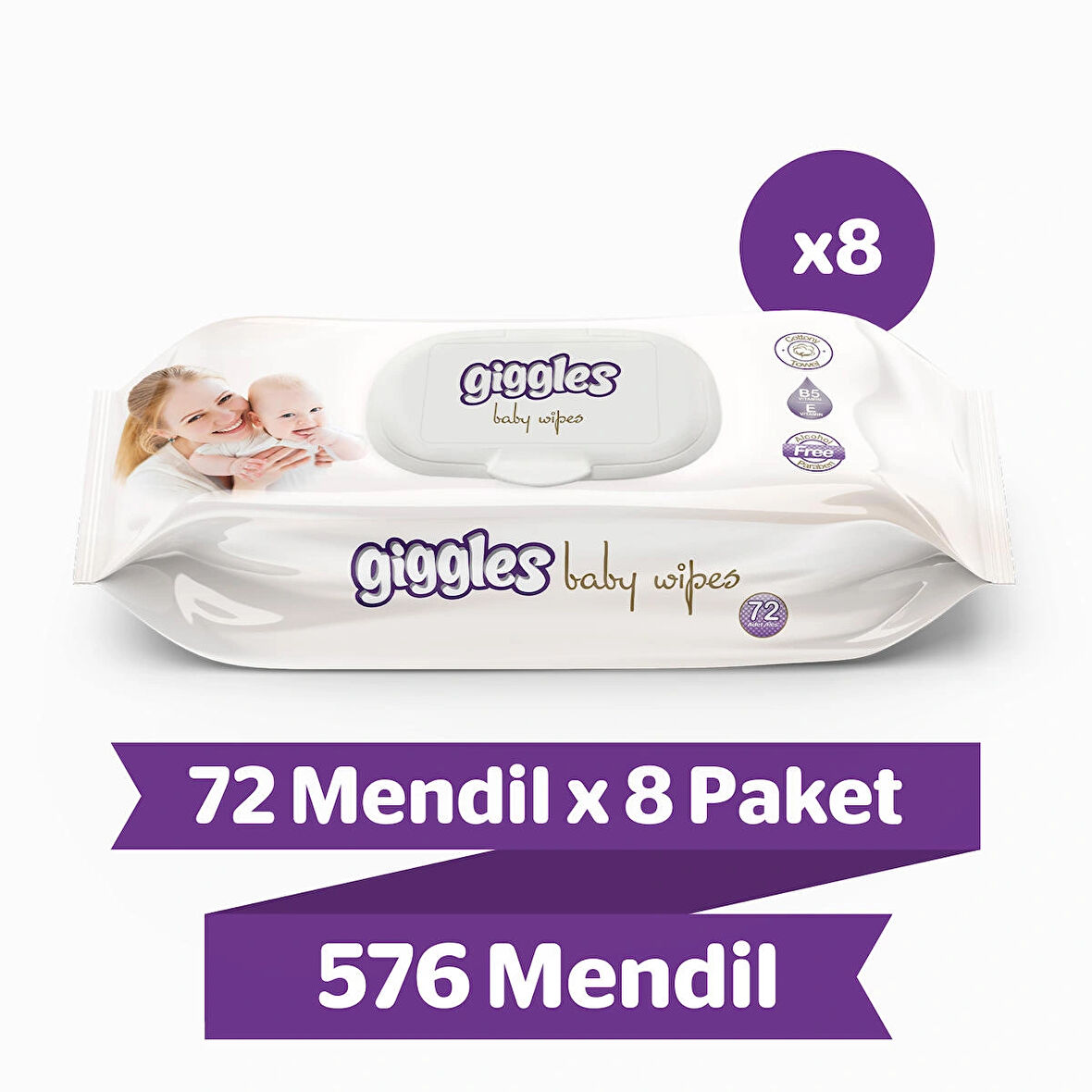 Giggles Baby Wipes Islak Havlu 72'li 8 Paket 576 Mendil