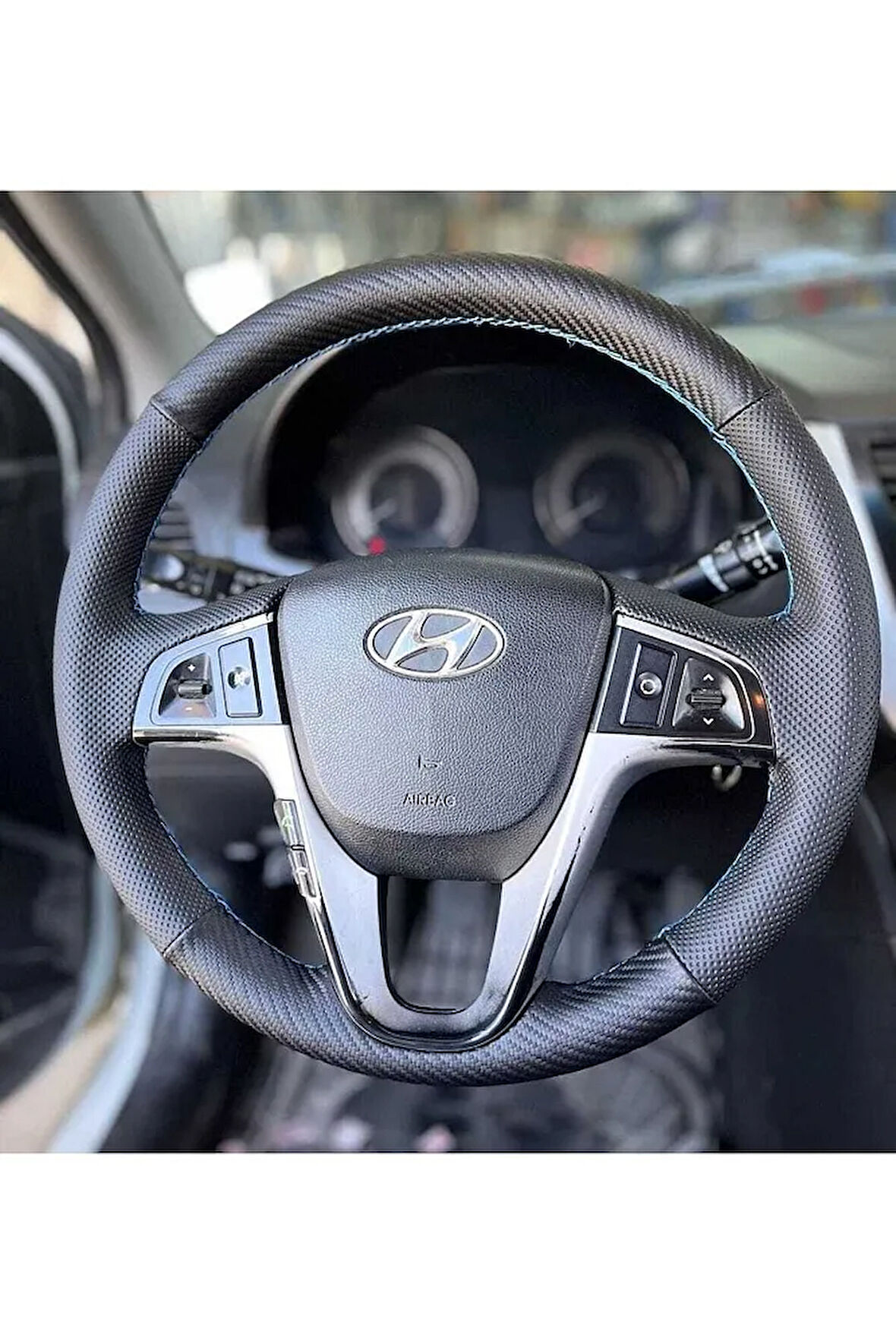 Hyundai Accent Blue Araca Özel Direksiyon Kılıfı (noktalı-carbon)mavi Ipli