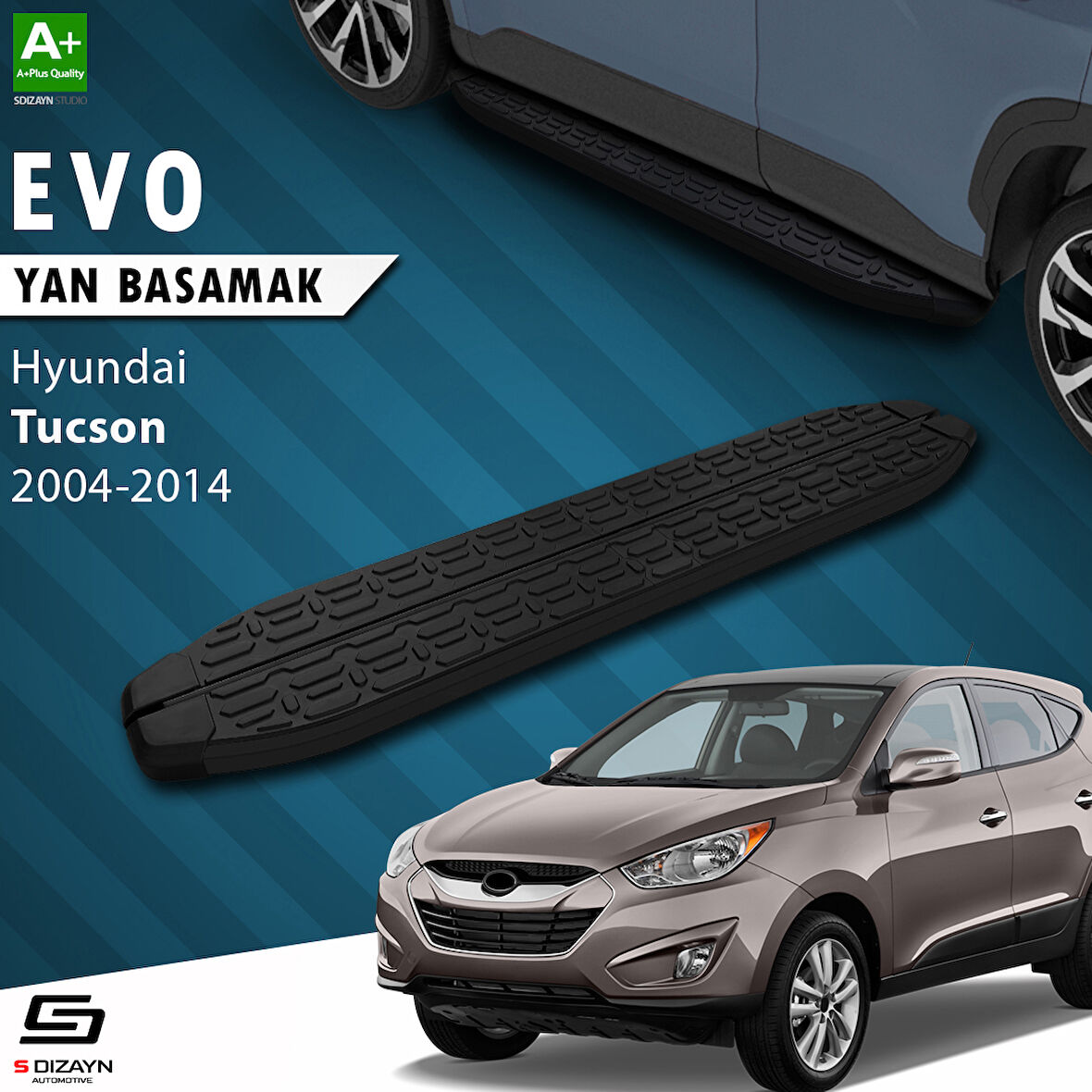 S-Dizayn Hyundai Tucson 2 Evo Siyah Yan Basamak 173 Cm 2004-2014 A+ Kalite
