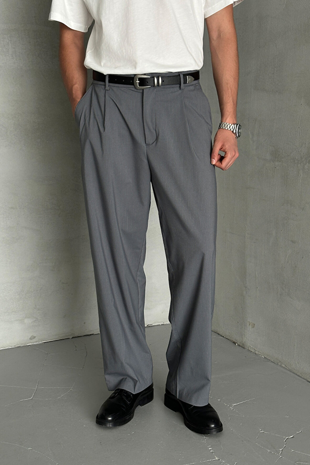 Erkek Pileli Ekstra Baggy Kalıp Kumaş Pantolon