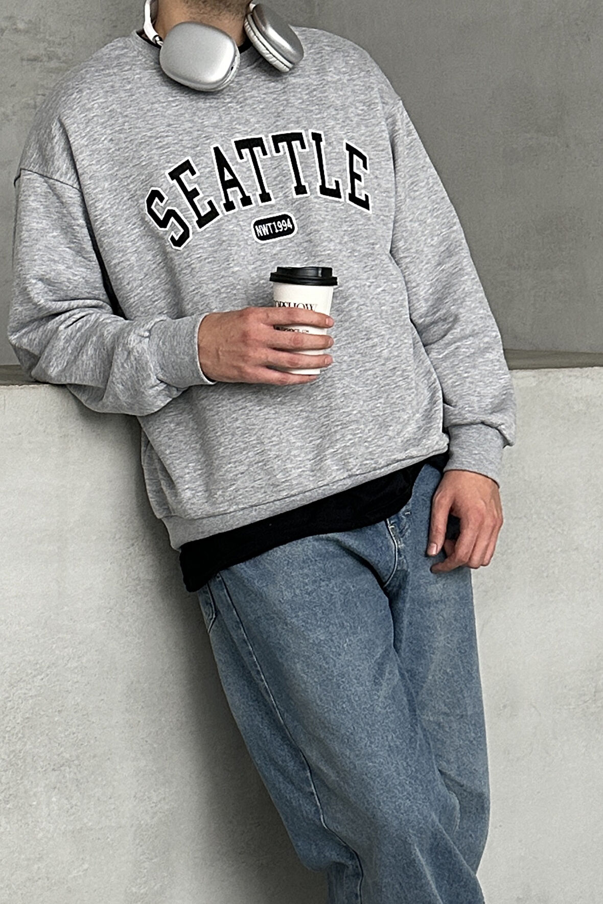 Erkek Seattle Baskılı Oversize Sweatshirt