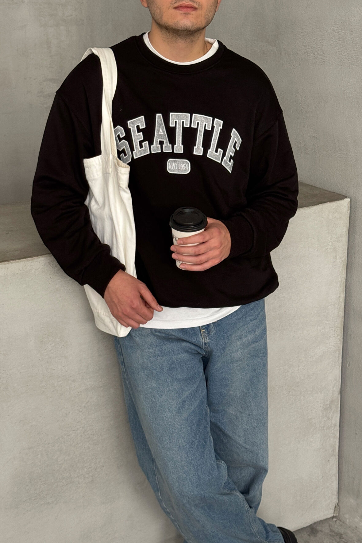 Erkek Seattle Baskılı Oversize Sweatshirt