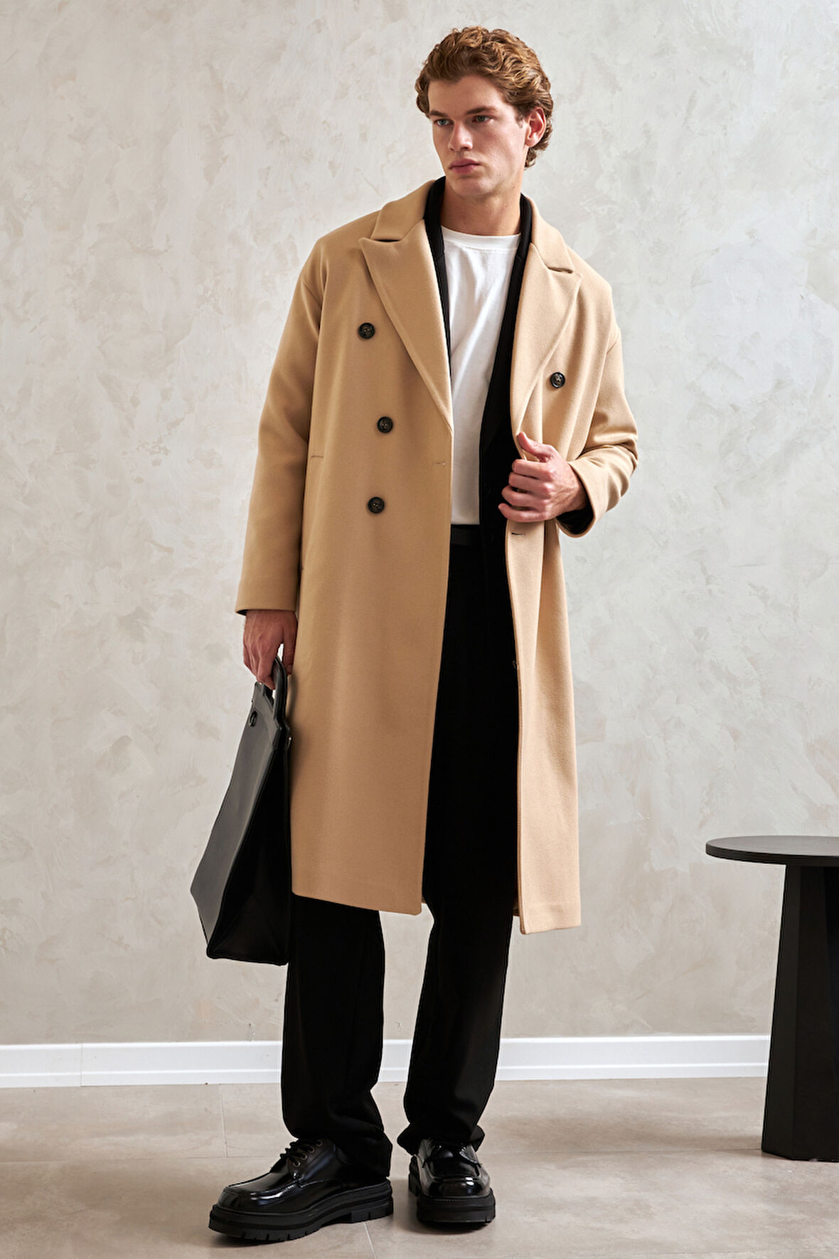 Erkek Oversize Astarlı Uzun Kaşe Kaban 