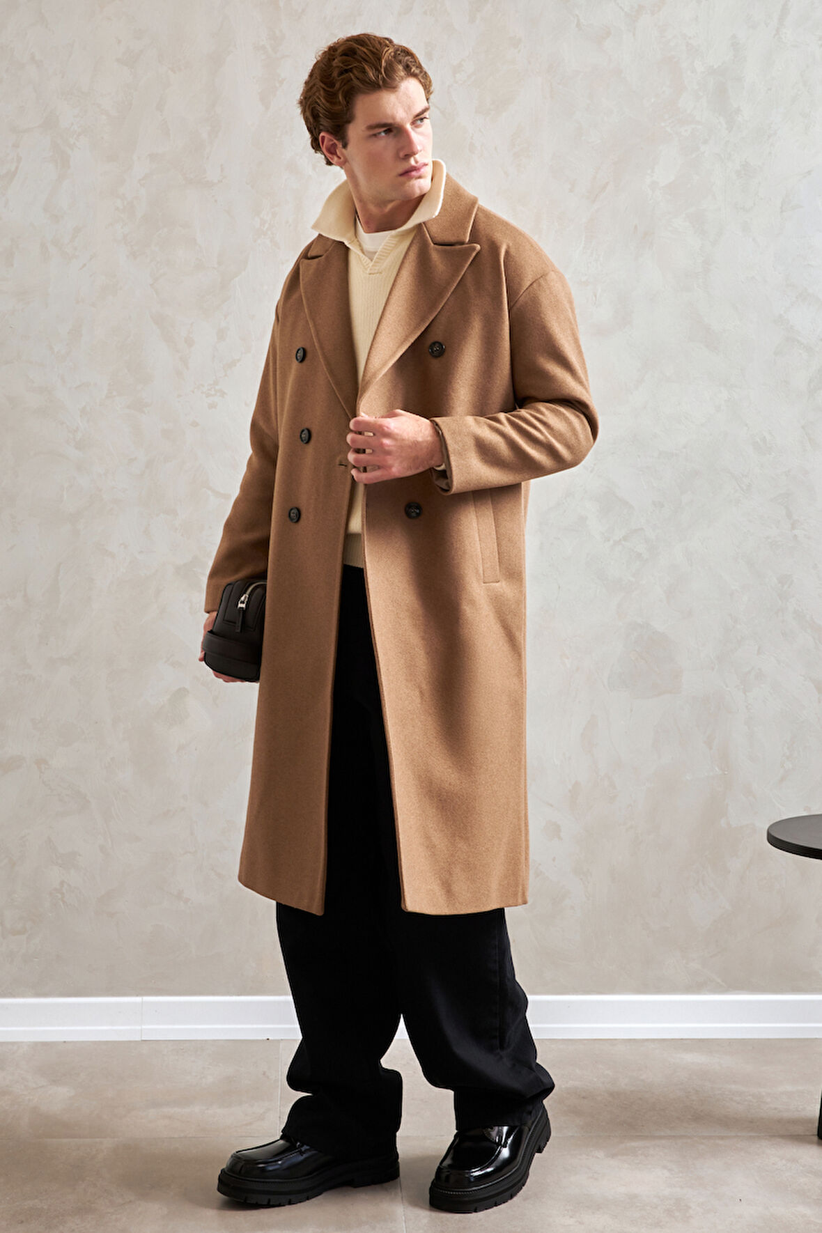 Erkek Oversize Astarlı Uzun Kaşe Kaban 