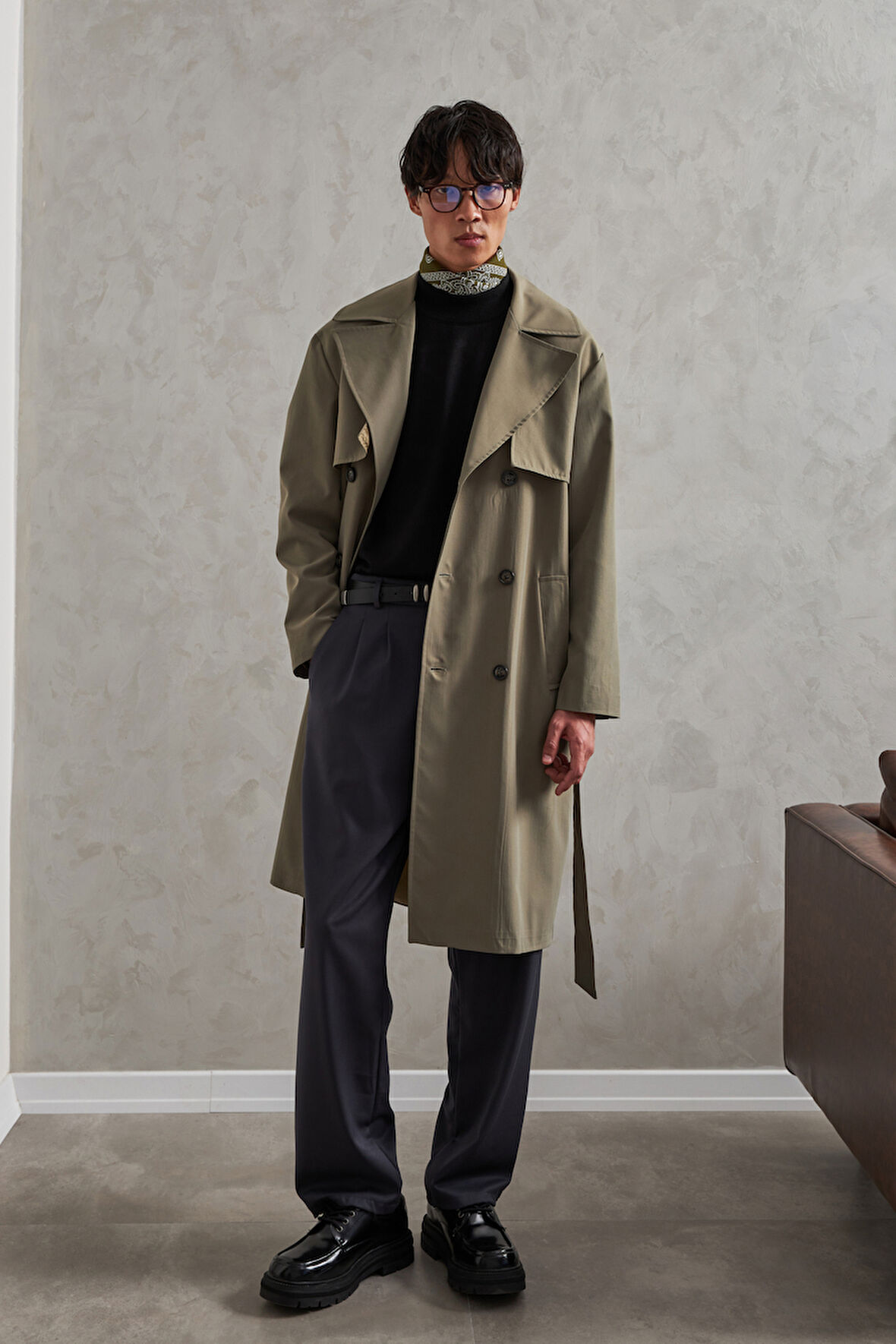 Erkek Kruvaze Yaka Oversize Trençkot