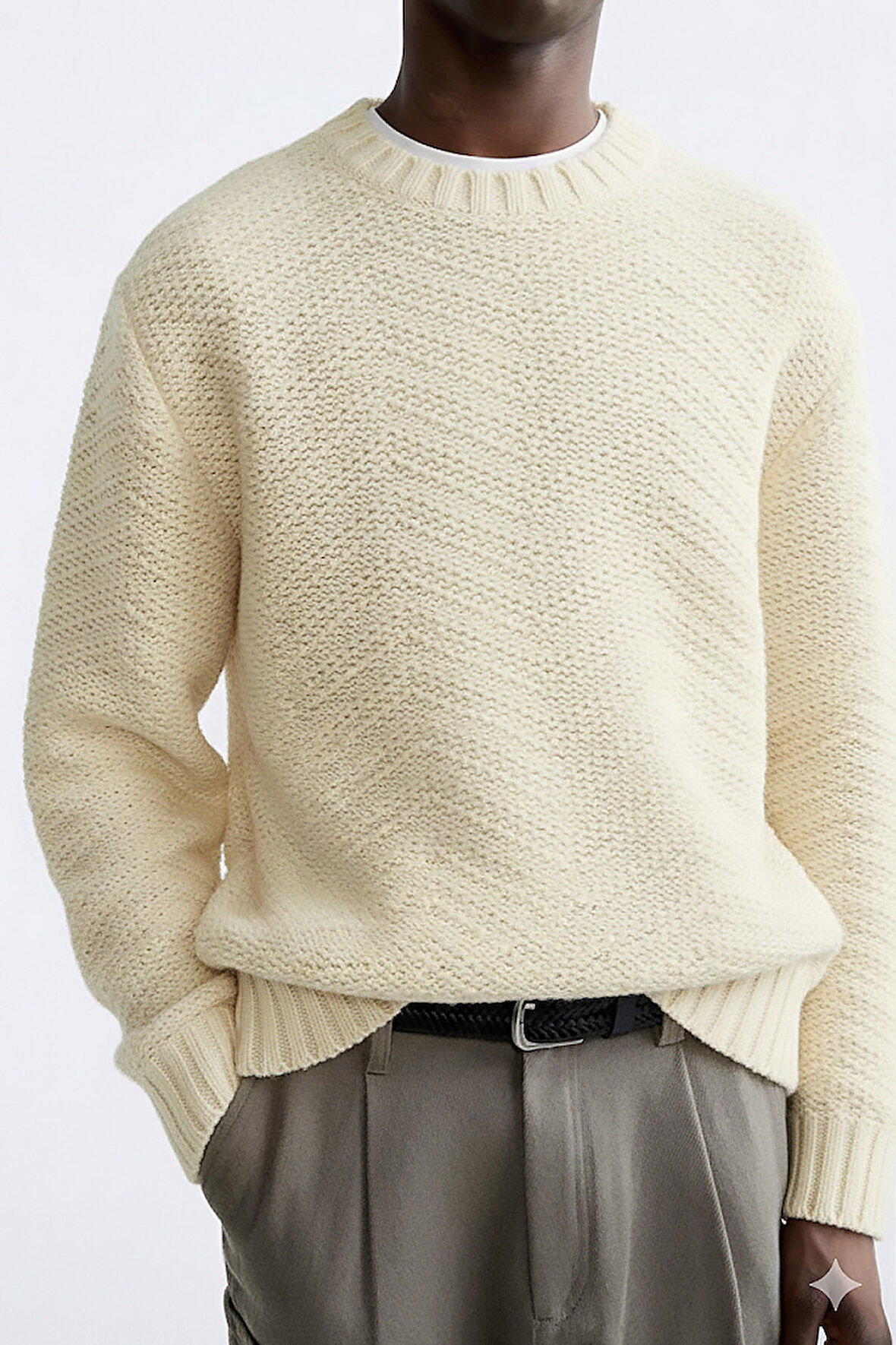 Erkek Bisiklet Yaka Oversize Örgü Desen Kazak