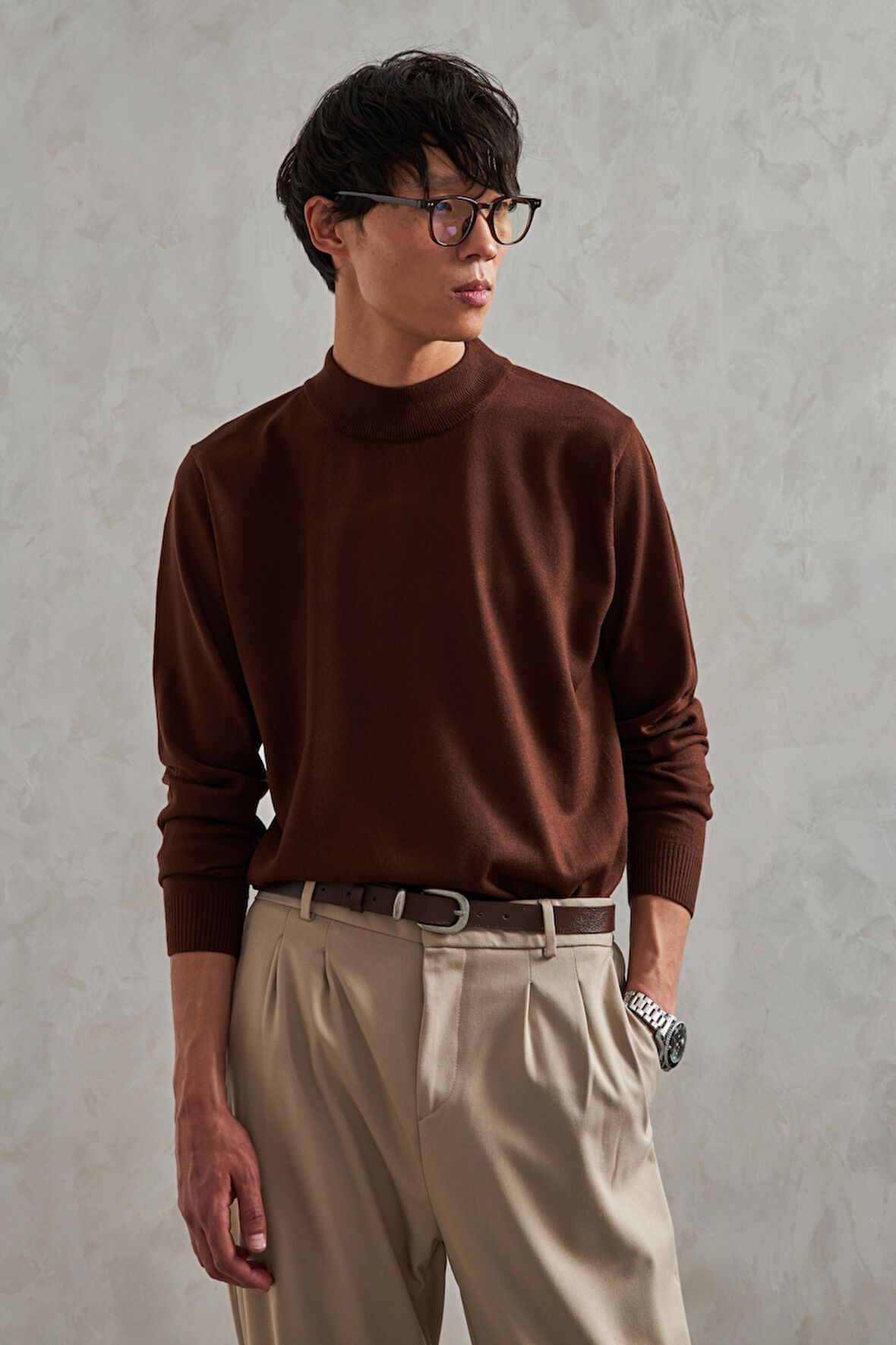 Erkek Yarım Balıkçı Oversize Basıc Triko Kazak