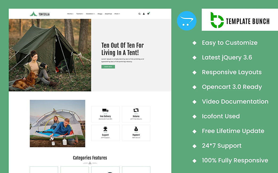 Tent Zilla - Tent Store OpenCard Teması