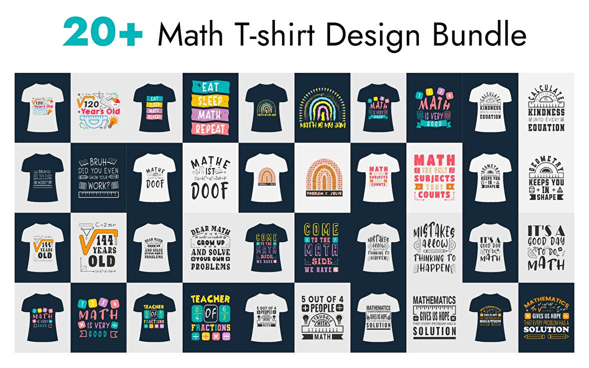 20+ Math T-shirt Design Bundle T-shirt Tasarım Paketi