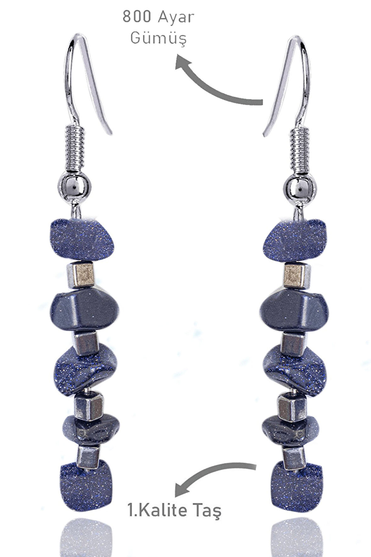 Sertifikalı Kırık Taşlı Model Lacivert Yıldız Taşı Küpe