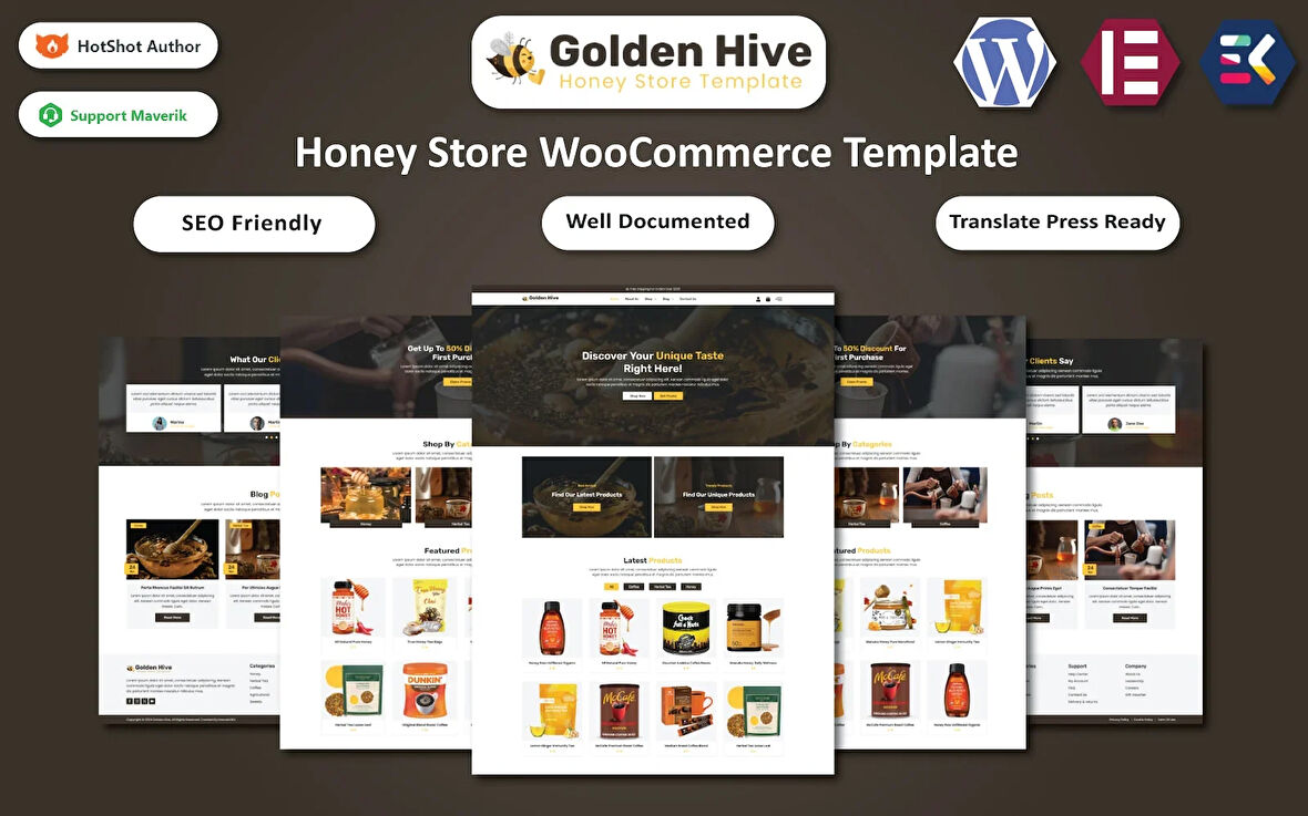 Golden Hive - Honey, Herbal Tea, and Coffee Store WooCommerce Teması