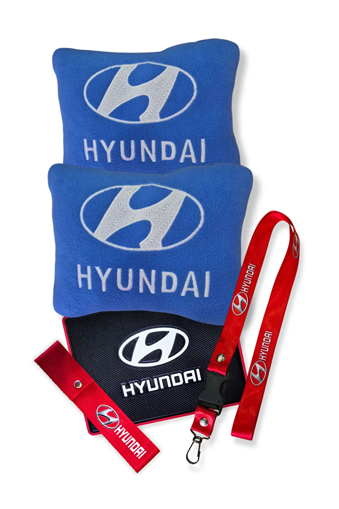 Hyundai Nakış İşlemeli Mavi Polar Ortopedik Araç Seyahat Boyun Yastık | Hyundai Araç Oto Aksesuar