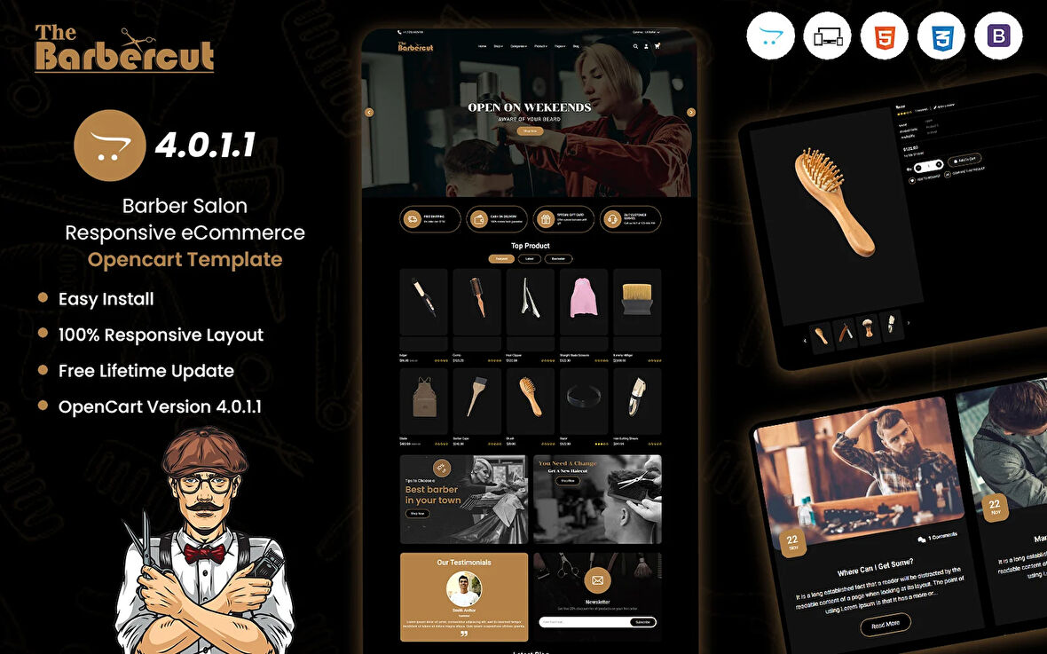 Barbercut - Barber, Hair Salon OpenCard Teması