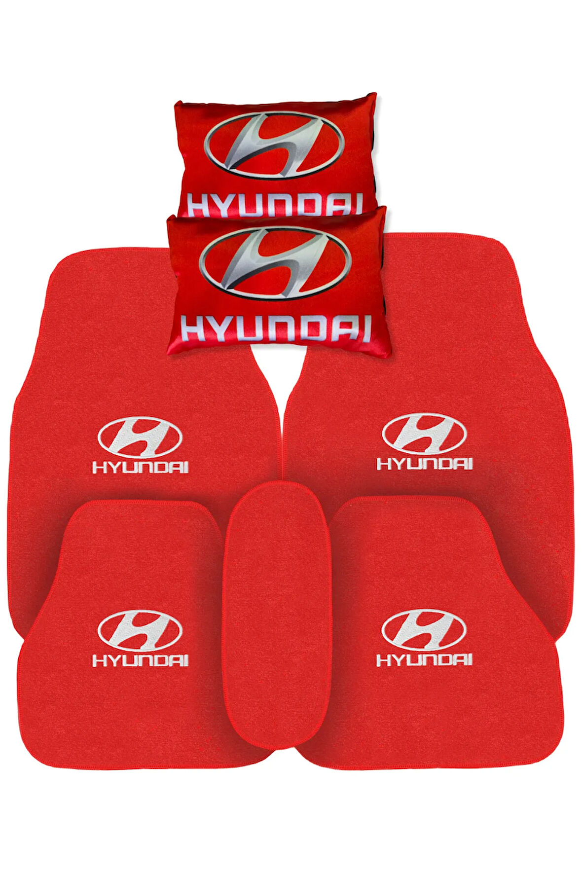 Hyundai Nakışlı 5 Parça Araç Oto Halı Paspas | Hyundai Dijital Baskılı Kırmızı Oto Boyun Yastığı