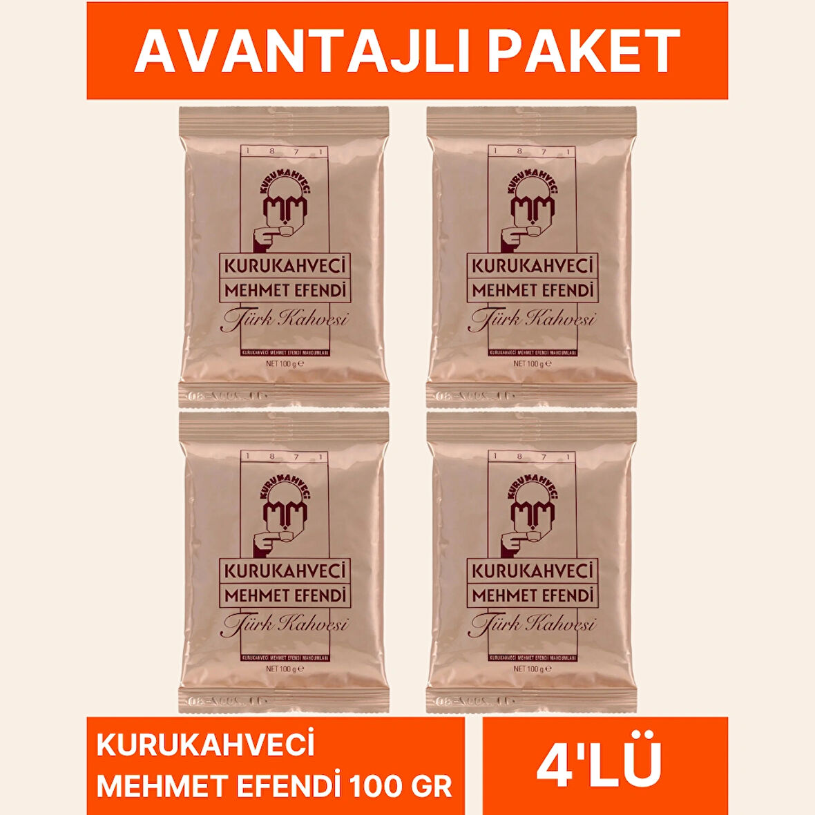 Mehmet Efendi Kurukahveci Türk Kahvesi 100 g × 4 Adet – 4’lü Avantaj Paket | İkramlık & Ev Kullanımı