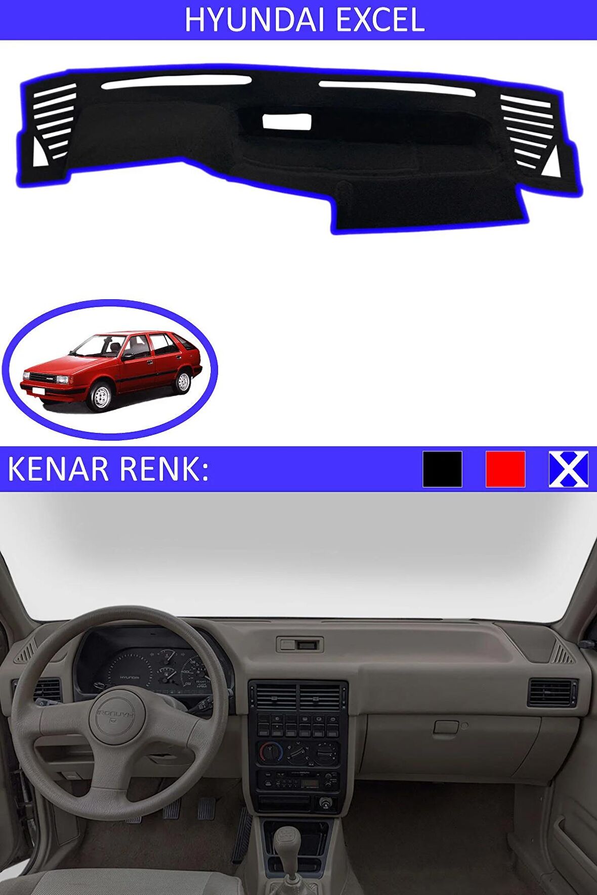 Hyundai H100 2004-2019 İçin Uygun Torpido Koruma Halısı Siyah Kenar Renk Mavi