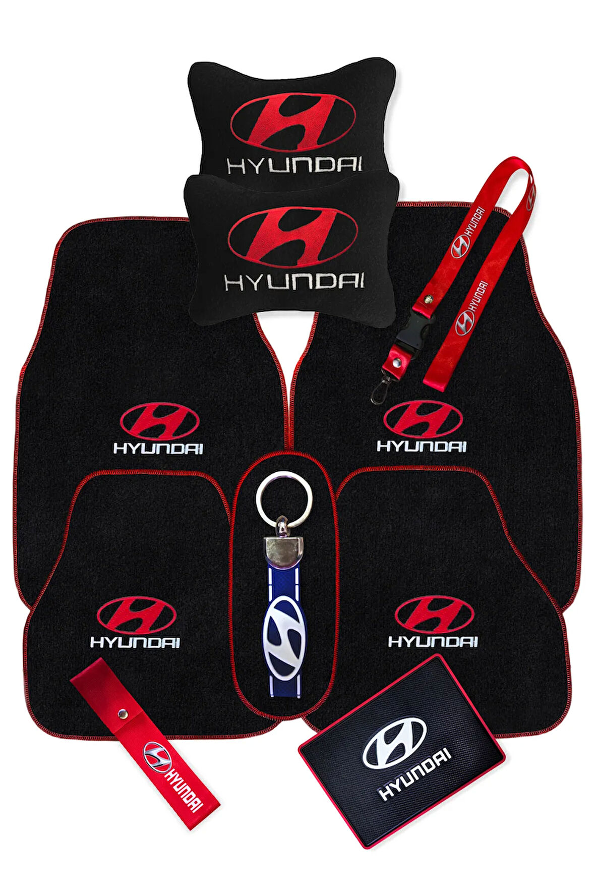 Hyundai Nakışlı 5 Parça Siyah Oto Halı Paspas | Hyundai Siyah Polar Araç Yastık & Oto Aksesuar