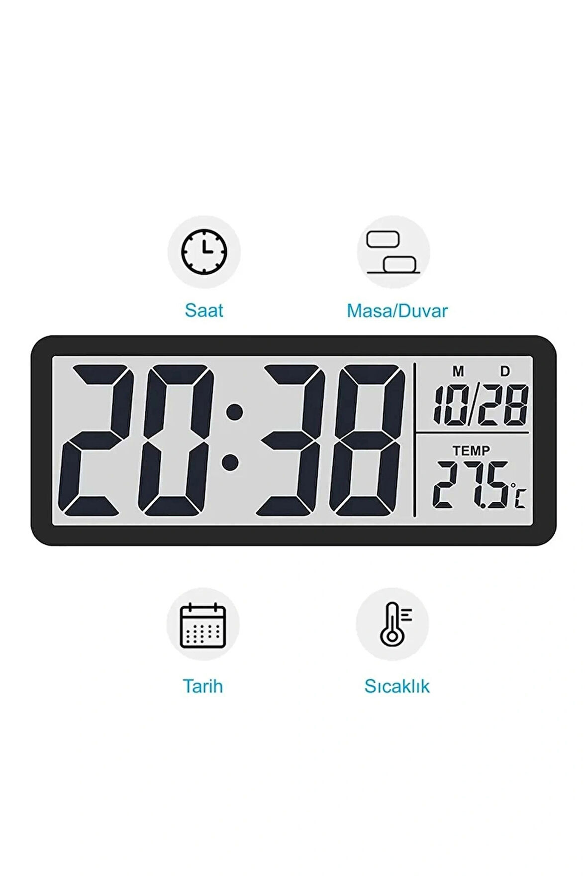 YENİLZD DİJİTAL  DUVAR SAATİ LCD Ekran 20x8cm Dijital Duvar Saati USB Pilli Zaman Sıcaklık Tarih
