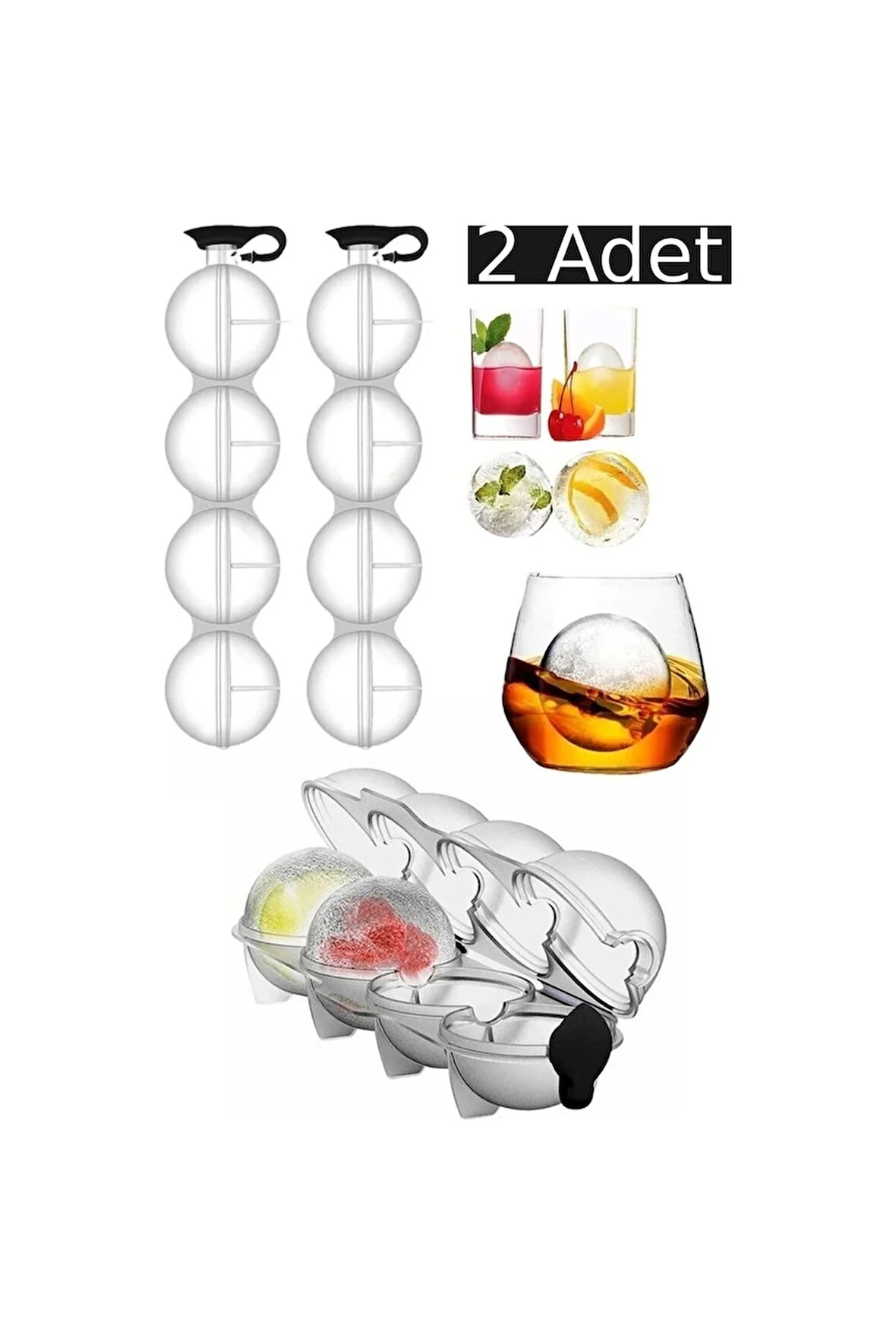 2 Adet Pratik 4'lü Top Buz Kalıbı | Sihirli 4'lü Küre Buz Kalıbı Sihirli Buz Kalıbı 2 Adet