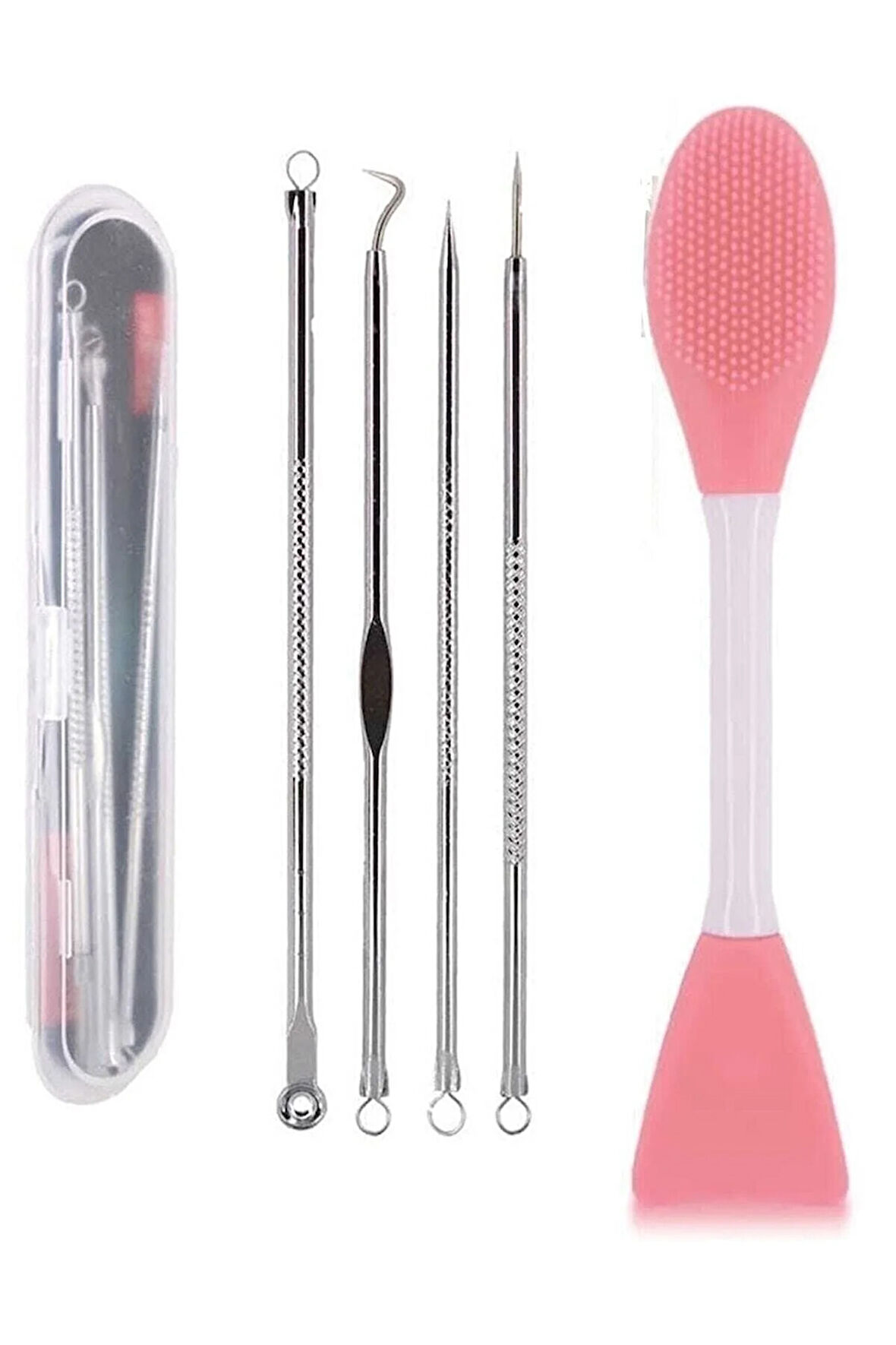 Maske Sürme Ve Siyah Nokta Temizleyici Peeling Fırçası + 4'lü Komedon Seti