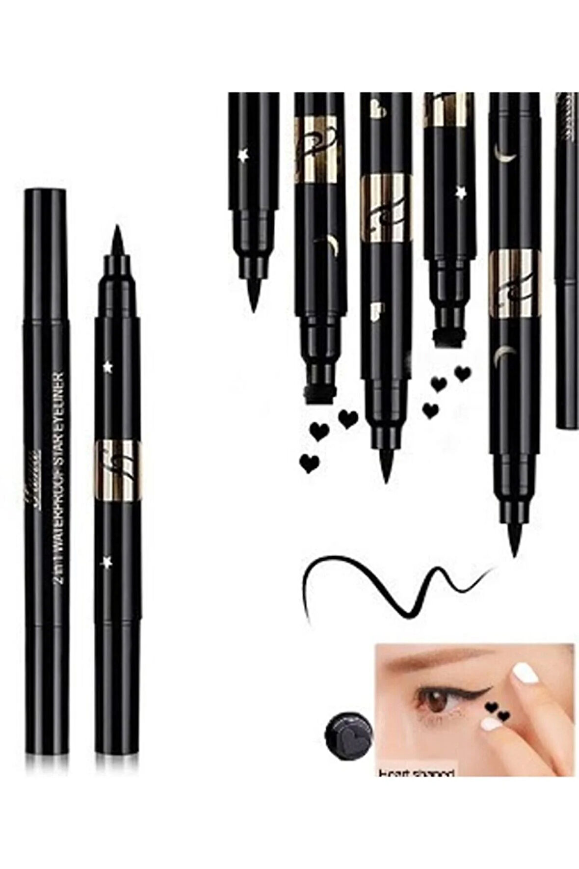 Çift Taraflı Kalp Ve Yıldız Desenli Kalem Eyeliner 2 Adet